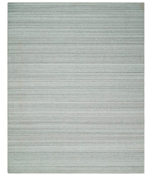 8x10 Hand Made Solid Ivory and Brown Blended Wool Flatwoven Area Rug