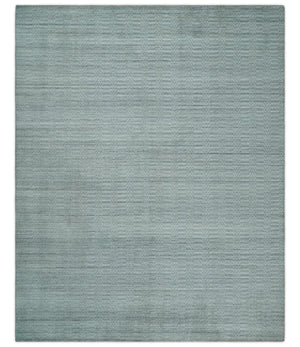 8x10 Hand Made Solid Silver And Gray Blended Wool Flatwoven Area Rug