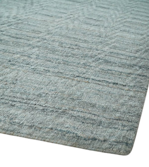 8x10 Hand Made Solid Silver And Gray Blended Wool Flatwoven Area Rug