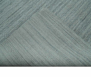8x10 Hand Made Solid Silver And Gray Blended Wool Flatwoven Area Rug