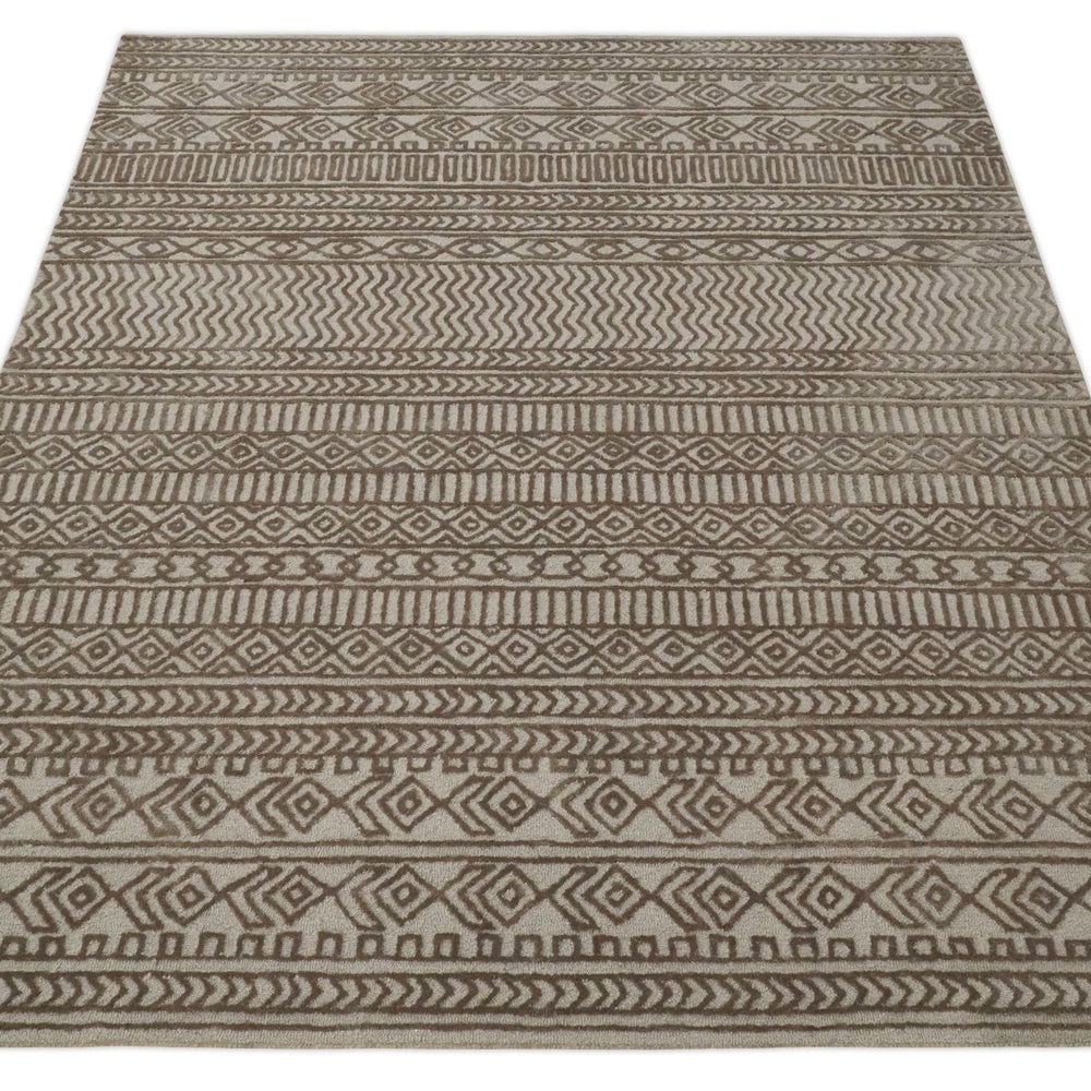 8x10 Hand Tufted Ivory and Bronze Stripes Pattern Rug Multi Size Living Room and Bedroom Rug | TRD6530810S
