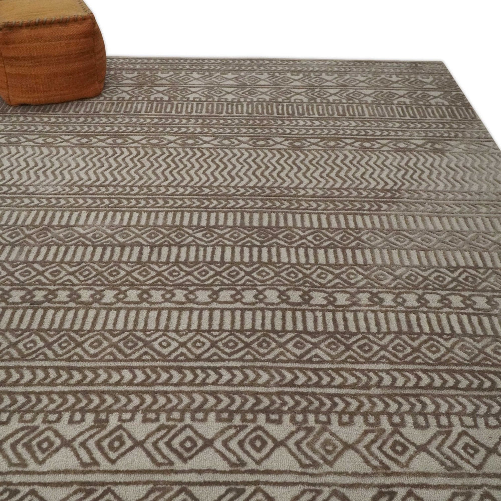 8x10 Hand Tufted Ivory and Bronze Stripes Pattern Rug Multi Size Living Room and Bedroom Rug | TRD6530810S