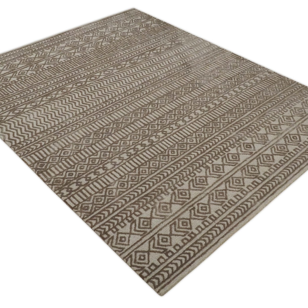 8x10 Hand Tufted Ivory and Bronze Stripes Pattern Rug Multi Size Living Room and Bedroom Rug | TRD6530810S