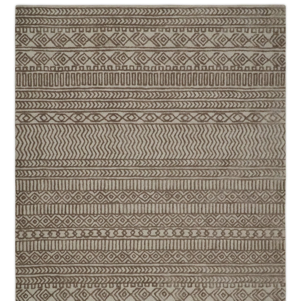 8x10 Hand Tufted Ivory and Bronze Stripes Pattern Rug Multi Size Living Room and Bedroom Rug | TRD6530810S