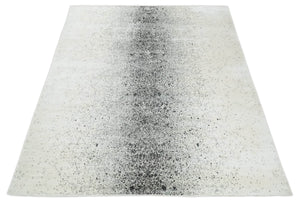 8x10 Ivory and Charcoal Modern Abstract Handmade Art Silk Area Rug