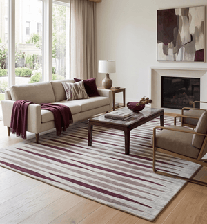 8x10 Ivory and Pink Hand Tufted Modern Scandinavian Stripe Wool Area Rug