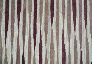 8x10 Ivory and Pink Hand Tufted Modern Scandinavian Stripe Wool Area Rug