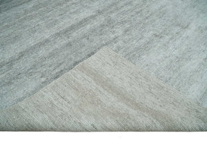 8x10 Ivory and Silver Blended Hand Loomed Modern Scandinavian Art Silk Area Rug