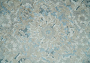 8x10 Ivory, Beige and Blue Traditional Hand Knotted Art Silk Area Rug