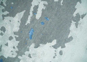 8x10 Ivory, Gray, Blue and Black Modern Abstract Hand Knotted Wool and Bamboo Silk Area Rug