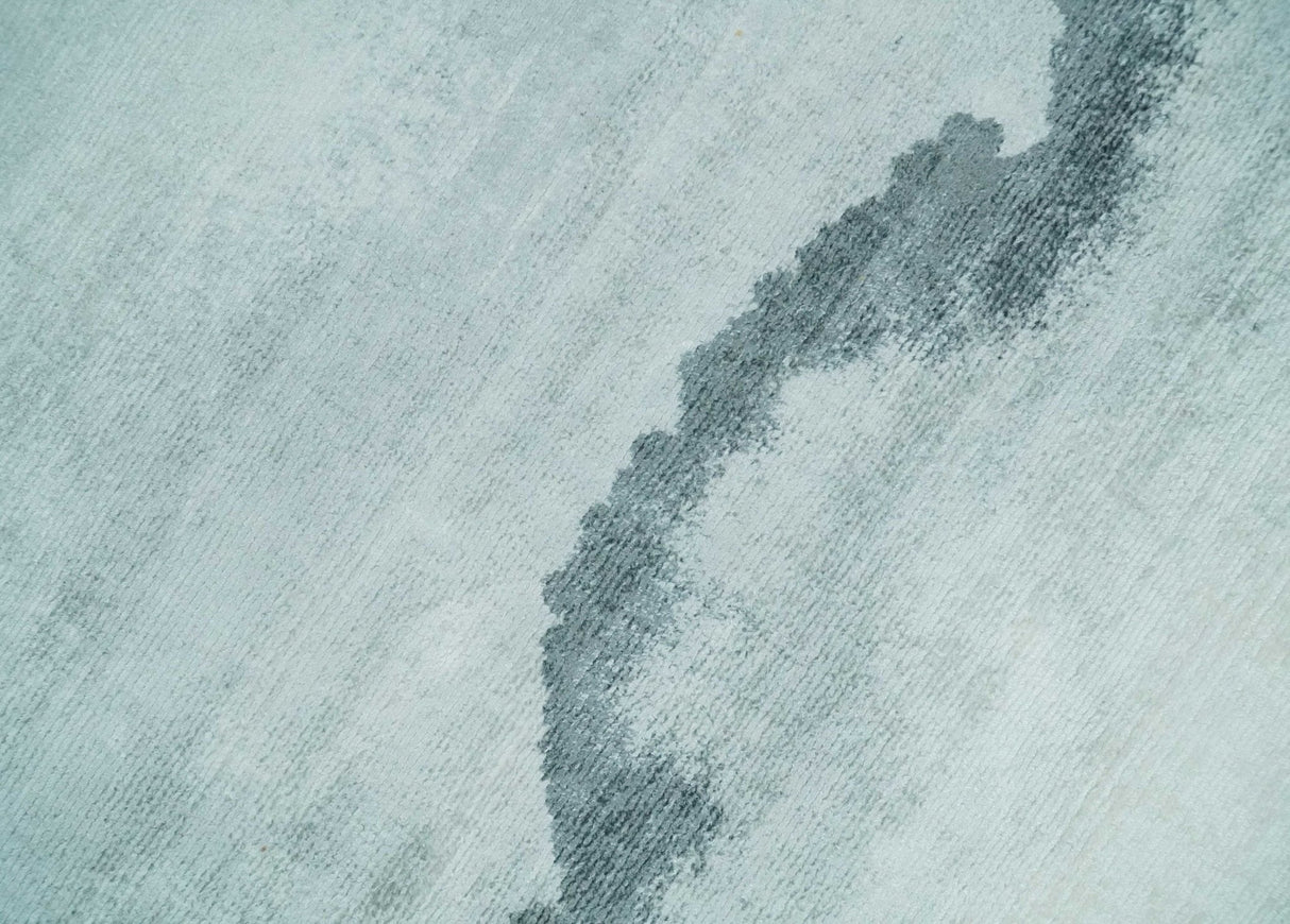 8x10 Ivory, Gray and Aqua Modern Abstract Handmade Art Silk Area Rug