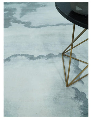 8x10 Ivory, Gray and Aqua Modern Abstract Handmade Art Silk Area Rug