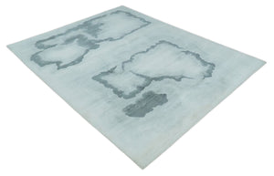 8x10 Ivory, Gray and Aqua Modern Abstract Handmade Art Silk Area Rug