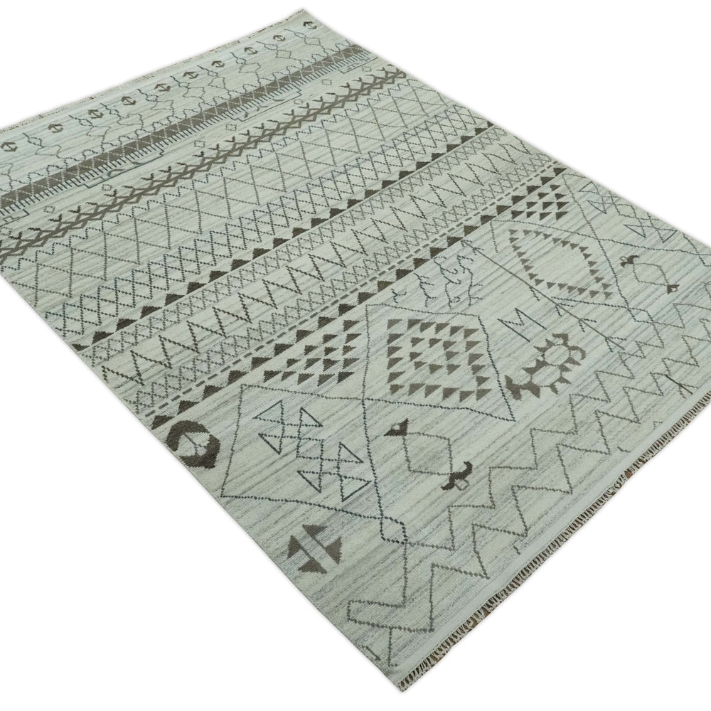 8x10 Ivory, Gray and Charcoal Hand Knotted Multi size Southwestern wool area Rug