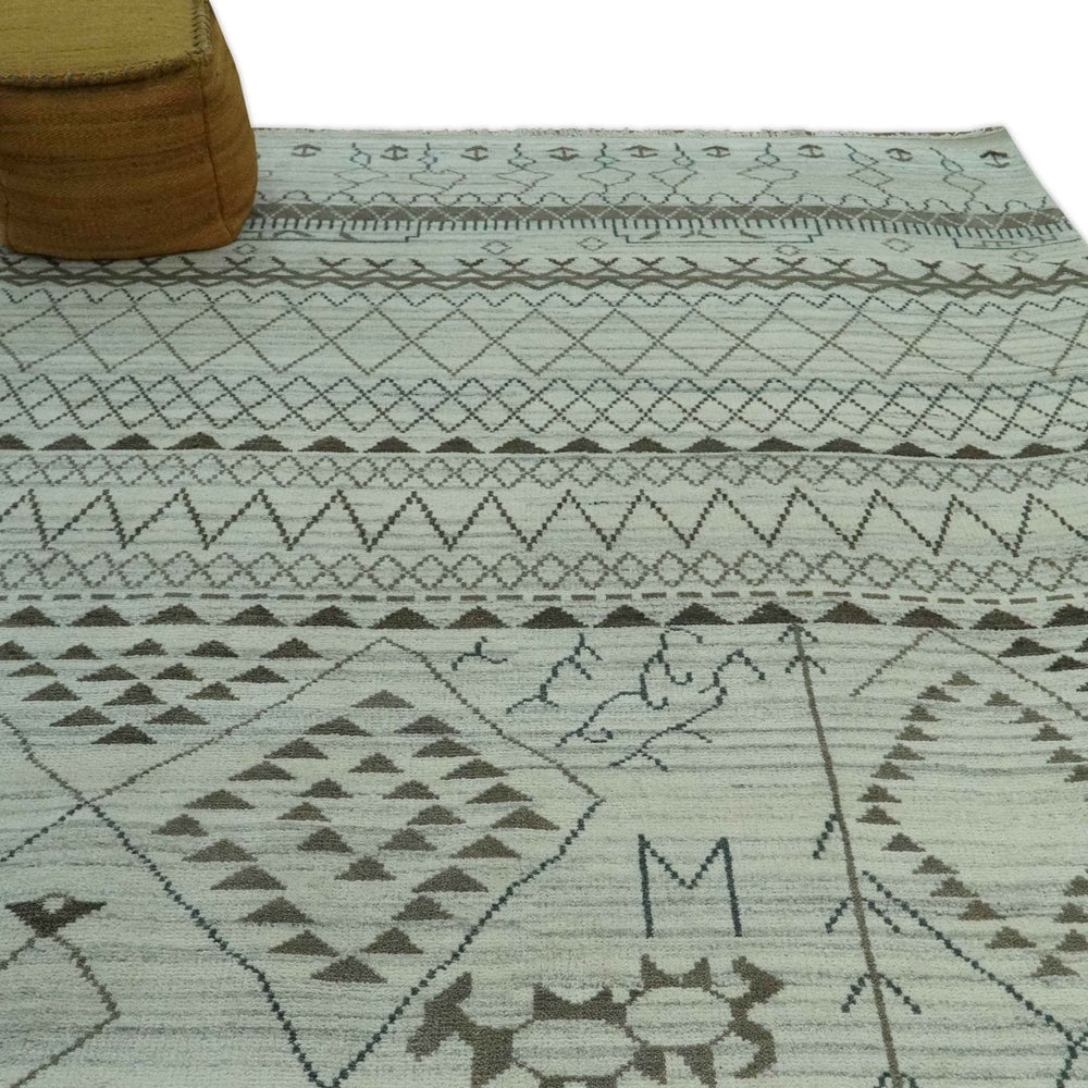 8x10 Ivory, Gray and Charcoal Hand Knotted Multi size Southwestern wool area Rug