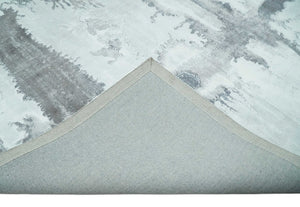 8x10 Ivory, Gray and Charcoal Modern Abstract Hand Tufted Art Silk Area Rug