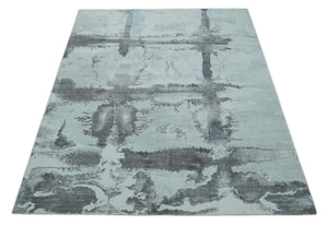8x10 Ivory, Gray and Charcoal Modern Abstract Hand Tufted Art Silk Area Rug
