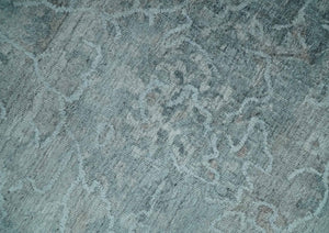8x10 Ivory, Gray and Charcoal Traditional Erased Handmade Blended Wool Area Rug
