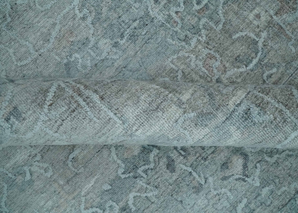 8x10 Ivory, Gray and Charcoal Traditional Erased Handmade Blended Wool Area Rug