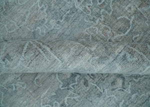 8x10 Ivory, Gray and Charcoal Traditional Erased Handmade Blended Wool Area Rug