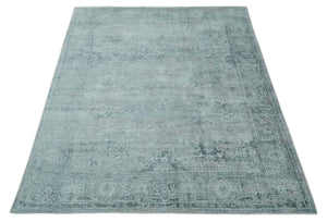 8x10 Ivory, Gray and Charcoal Traditional Erased Handmade Blended Wool Area Rug