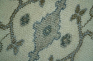Richmond Custom Made Ivory and Olive Hand Knotted Oushak Wool Rug