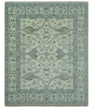 Richmond Custom Made Ivory and Olive Hand Knotted Oushak Wool Rug