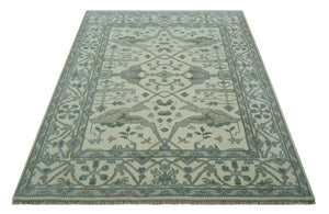 Richmond Custom Made Ivory and Olive Hand Knotted Oushak Wool Rug