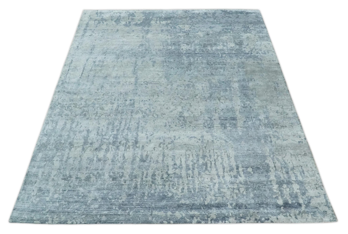 8x10 Ivory, gray and Silver Modern Abstract Hand Knotted Bamboo Silk Area Rug