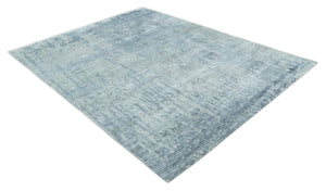 8x10 Ivory, gray and Silver Modern Abstract Hand Knotted Bamboo Silk Area Rug