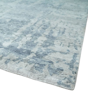 8x10 Ivory, gray and Silver Modern Abstract Hand Knotted Bamboo Silk Area Rug