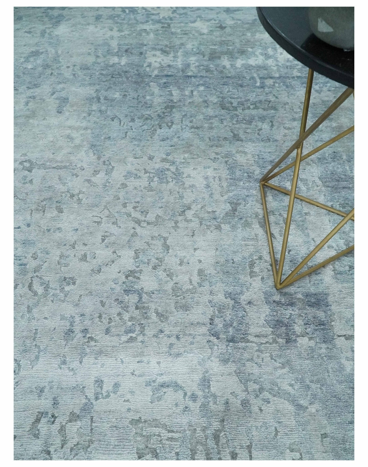 8x10 Ivory, gray and Silver Modern Abstract Hand Knotted Bamboo Silk Area Rug