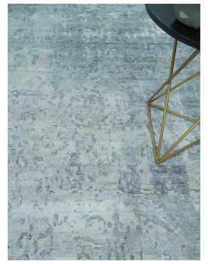 8x10 Ivory, gray and Silver Modern Abstract Hand Knotted Bamboo Silk Area Rug