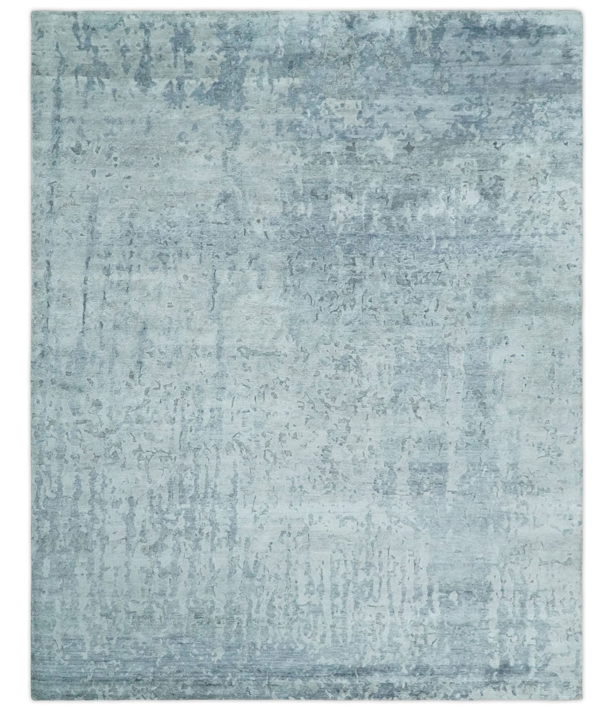 8x10 Ivory, gray and Silver Modern Abstract Hand Knotted Bamboo Silk Area Rug