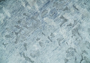 8x10 Ivory, gray and Silver Modern Abstract Hand Knotted Bamboo Silk Area Rug