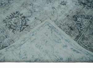 8x10 Ivory, Gray and Silver Modern Erased Traditional Handmade Art Silk Area Rug
