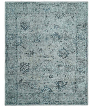 8x10 Ivory, Gray and Silver Modern Erased Traditional Handmade Art Silk Area Rug