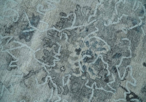 8x10 Ivory, Gray and Silver Modern Erased Traditional Handmade Art Silk Area Rug