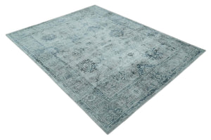 8x10 Ivory, Gray and Silver Modern Erased Traditional Handmade Art Silk Area Rug