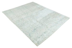 8x10 Ivory, Gray and Silver Modern Transitional Handmade Art Silk Area Rug