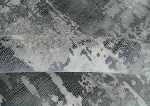 8x10 Ivory, Silver and Charcoal Modern Abstract Hand Loomed Blended wool and Art silk Area Rug