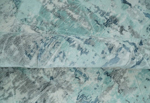 8x10 Ivory, Silver and Teal Modern Abstract Hand Loomed Blended wool and Art silk Area Rug