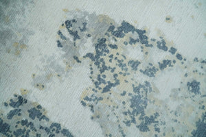 8x10 Ivory, Teal and Beige Modern Abstract Hand Loomed Blended wool and Art silk Area Rug