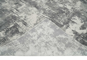 8x10 Modern Abstract Blended wool and Art silk Ivory, Silver and Charcoal Hand Loomed Area Rug