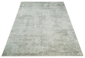 7.11x9.7 Modern Abstract Ivory and Camel Contemporary Wool Area Rug