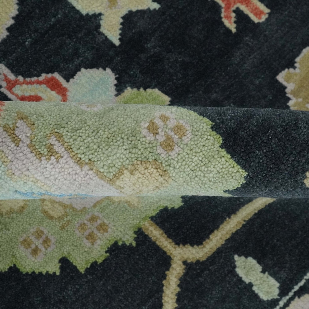 8x10 Modern Hand Knotted Black and Multicolor Traditional Oushak Wool Area Rug