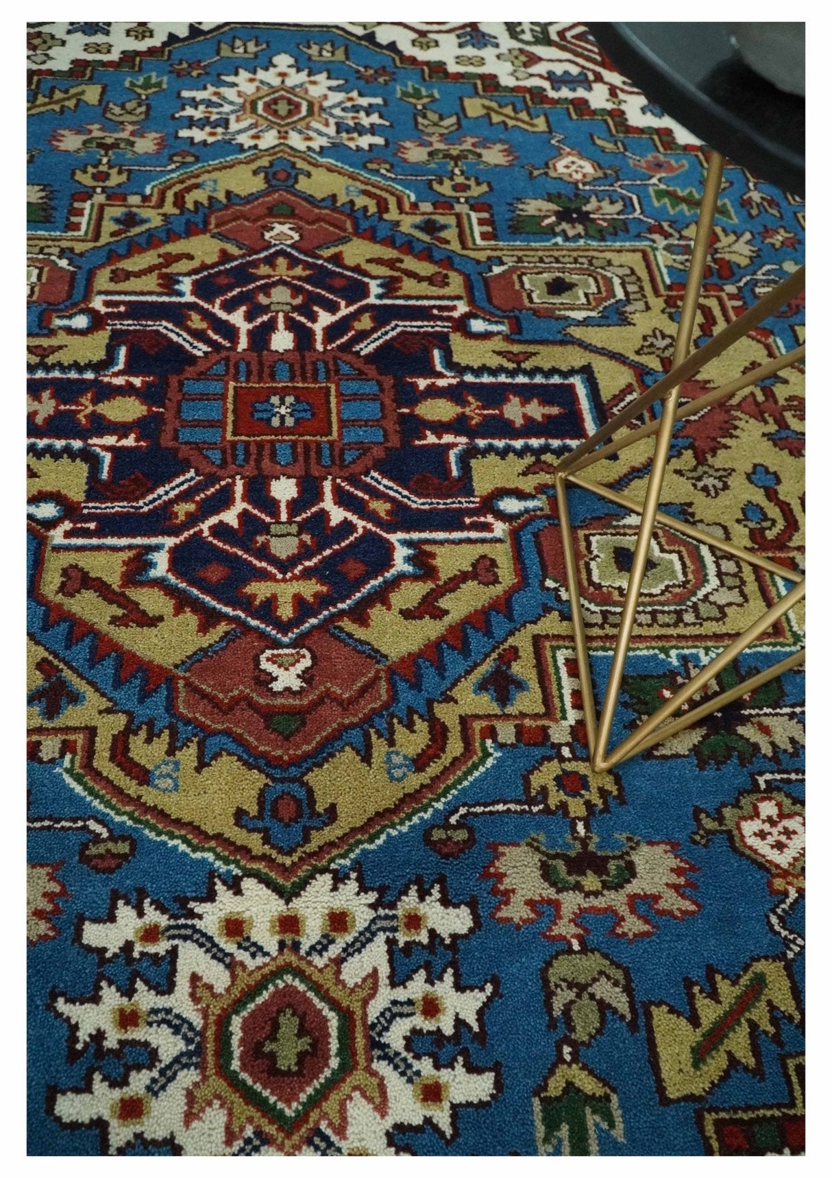 8x10 Olive, Blue and Ivory Heriz Serapi Hand knotted Traditional wool Area Rug