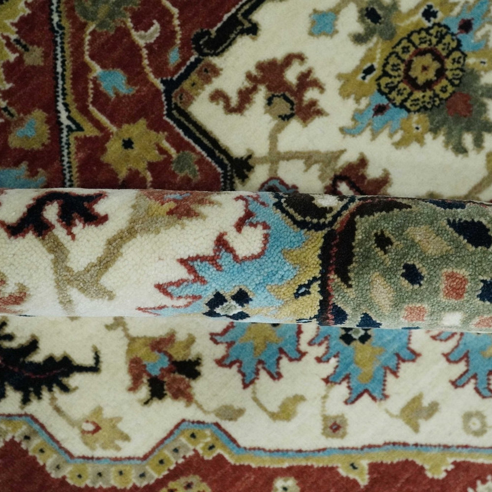8x10 Olive, Rust and Ivory Heriz Serapi Traditional Vintage Antique Hand Knotted Wool Area Rug | TRDCP1363810
