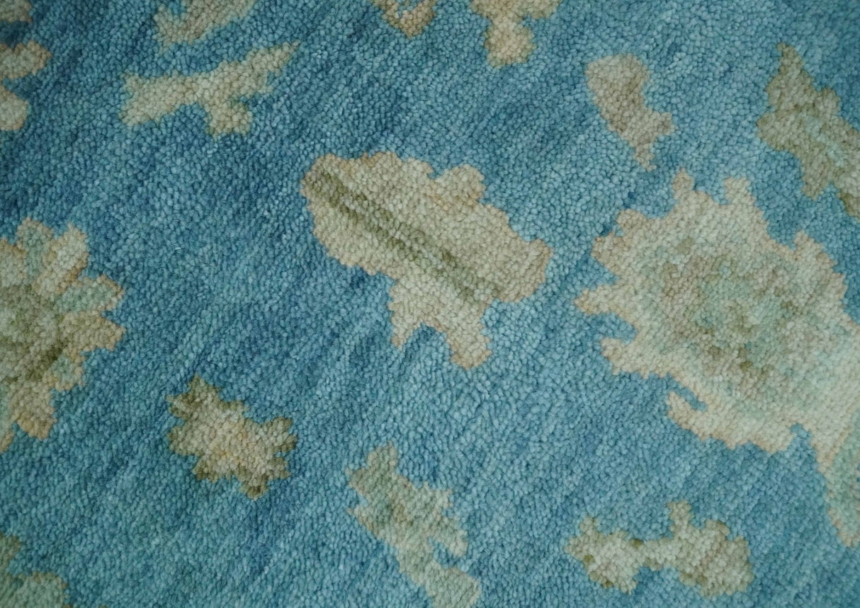 8x10 Oushak Hand Knotted Blue and Beige Traditional Wool Rug