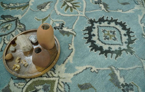 8x10 Premium Blue, Ivory and Green Traditional Floral Hand knotted wool Area Rug